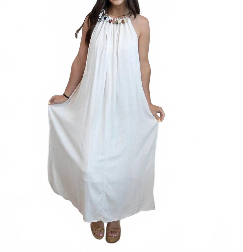 NEW TREND:NOTES beaded linen maxi dress in white